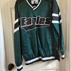 STARTER Eagles Satin Pullover in Forest Green, Black and White